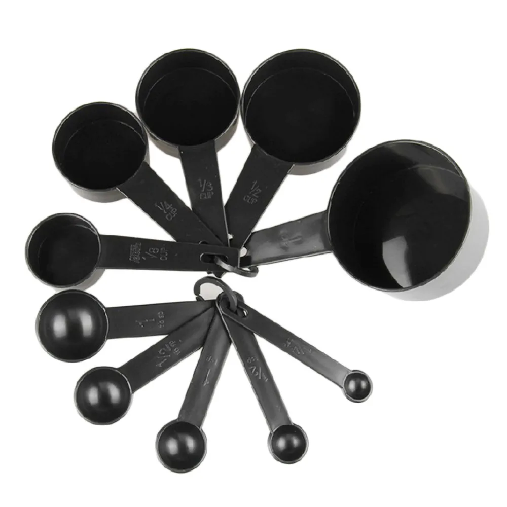 10Pcs/set Black Plastic Measuring Spoon Measuring Cup kitchen Baking Utensil Set Measuring Scoop Tool For Baking Coffee Tea