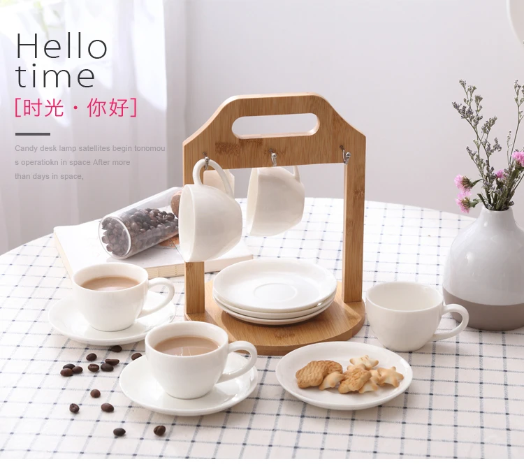 6pcs/set Ceramics Coffee Cup and Saucer Set Cup Holder Simple Home Afternoon Tea Set Creative Espresso Cup Saucer 90ml