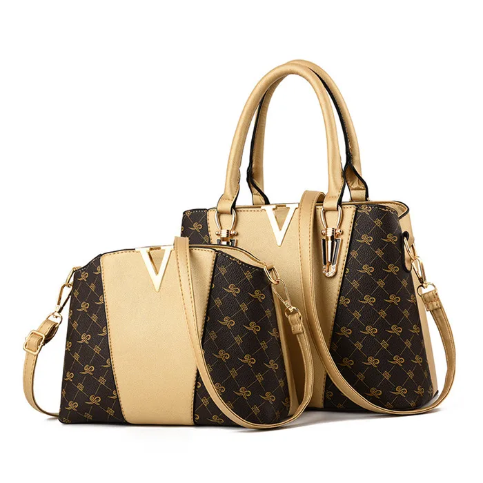 2 шт., набор женских сумок, кожаная сумка, новая женская сумка-тоут, дамские сумки, сумка через плечо для женщин,, роскошная сумка-мессенджер, Bolsas - Цвет: golden