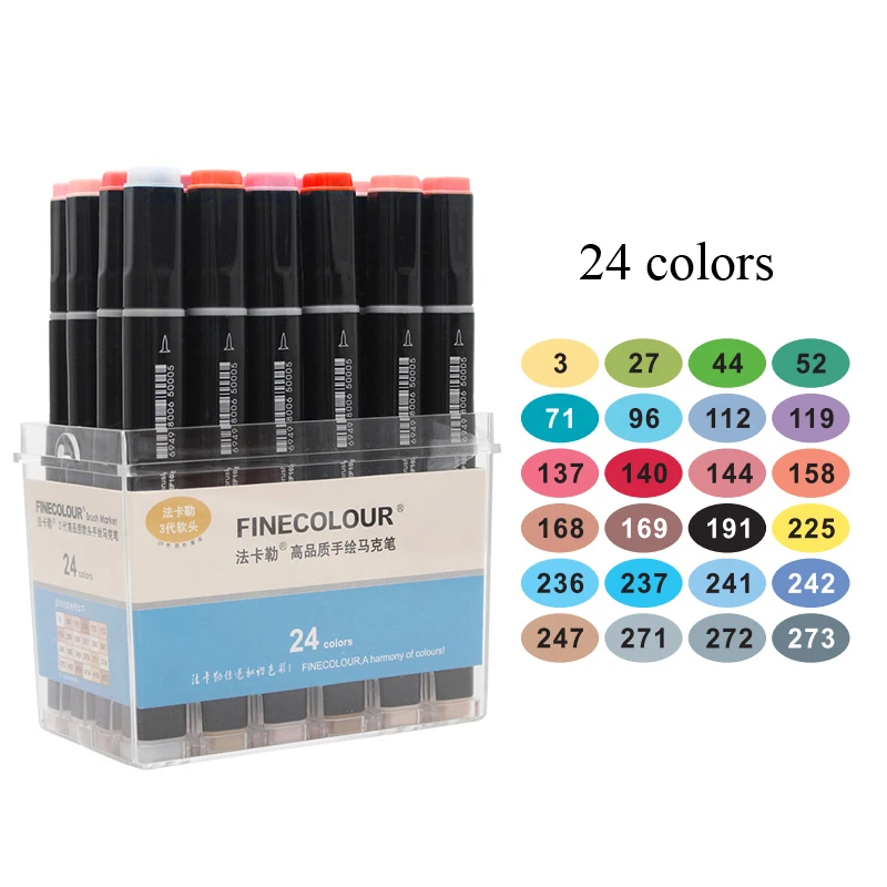 Finecolour EF102 двусторонняя щетка Маркеры Ручка 24/36/48/60/72 манга Цвета тонов живопись для рисования с коробкой 480 Цвета