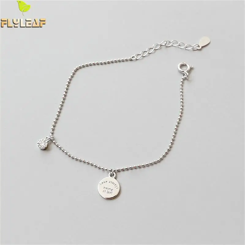 

Flyleaf 925 Sterling Silver Bracelets For Women Letters Round Cubic Zirconia Simple Fashion Fine Jewelry Bracelets & Bangles