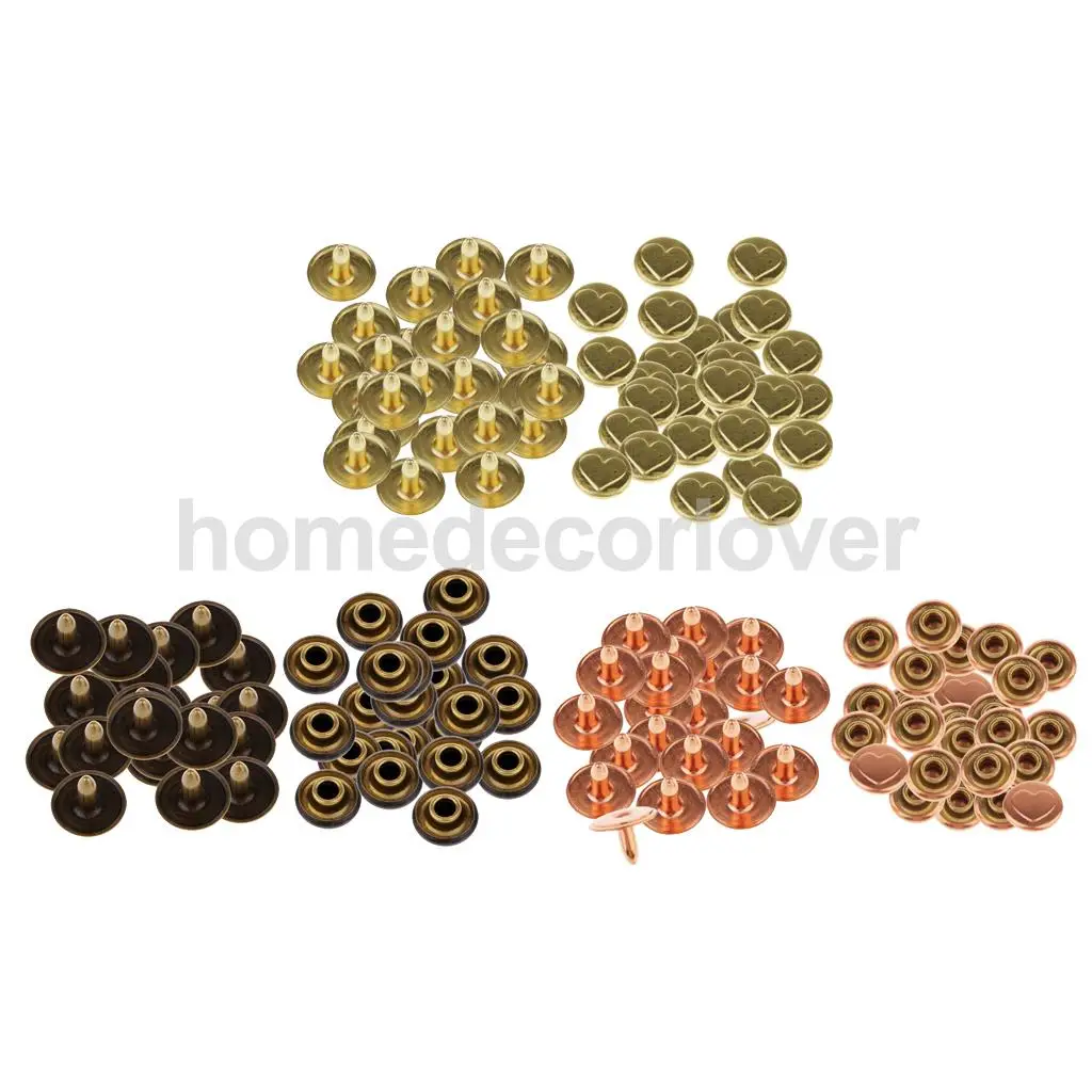 50 Sets Single Cap Rivets Round Heart Metal Leather Rivets for Rivet Replacement