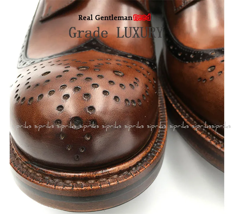 Роскошная обувь для мужчин sipriks брендовая уплотненная куртка кожаная подошва дизайнерские Обувь с перфорацией типа «броги» Винтаж резные