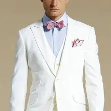 Изготовленный на заказ смокинг с лацканами с острыми углами жениха цвета слоновой кости на двух пуговицах мужские свадебные блейзеры костюмы на выпускной(пиджак+ брюки+ жилет+ галстук