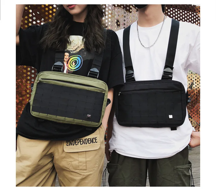 Black Fanny Pack Tactical Vest Military Molle Chest Bag Hip Hop