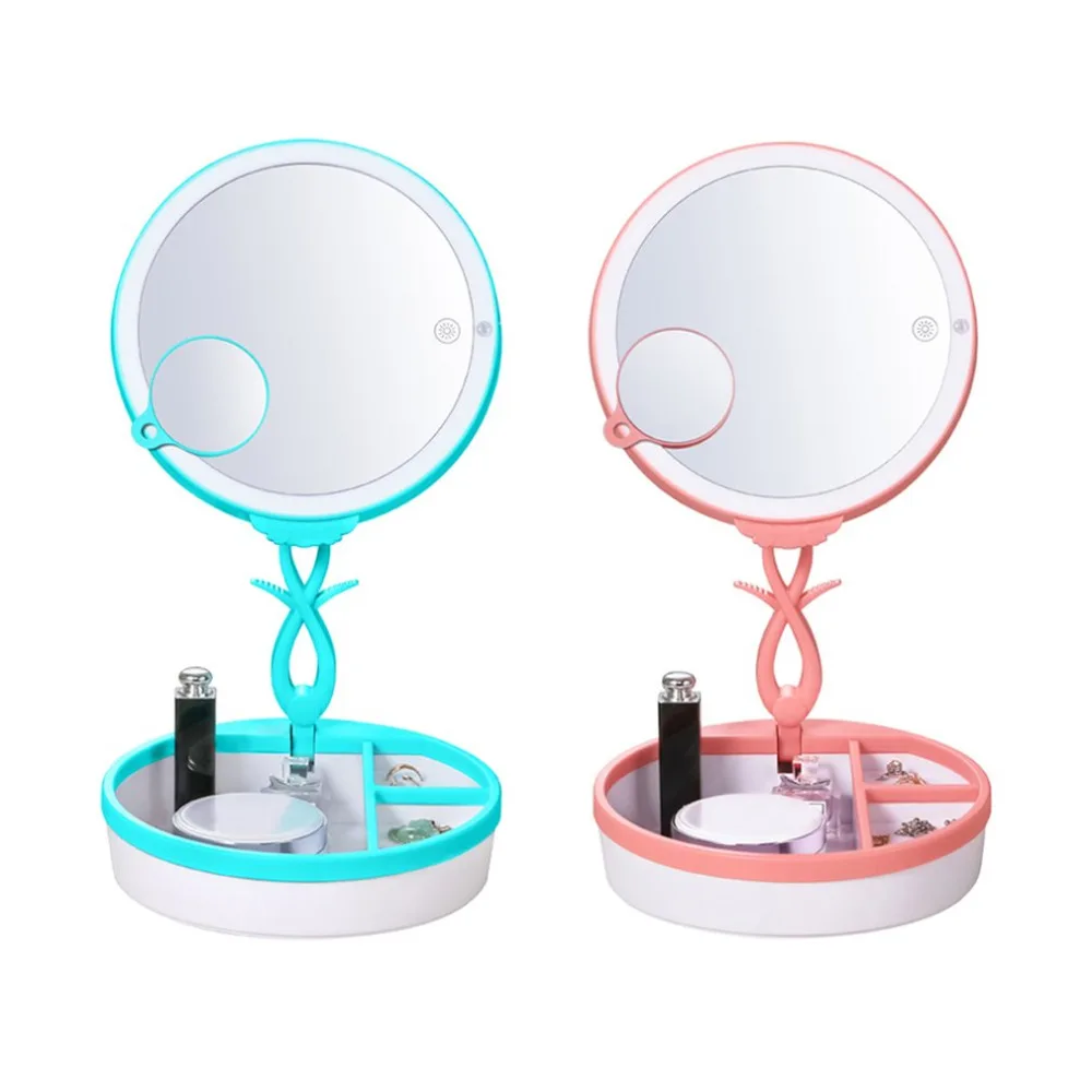 

Foldable LED Makeup Mirrors Light USB Desktop light Sensor Mirror 28 LEDs 3X Magnification Gift Infrared Induction Blue/Pink