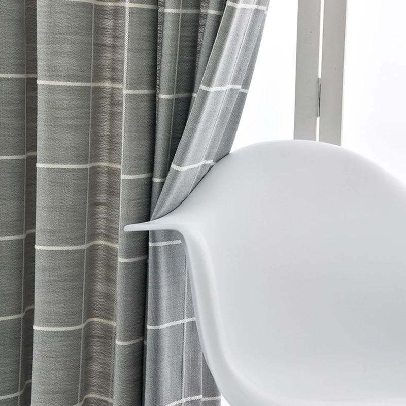 

EHOMEBUY 2019 Curtain New Arrival Plaid Living Room Bedroom Window Curtain Grey White Home Hotel Decoration Half Shading Curtain
