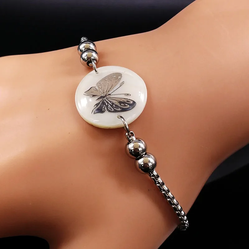 Модные браслеты-подвески из нержавеющей стали с бабочкой для женщин, серебряный цвет, ювелирные изделия bracciale donna B17953