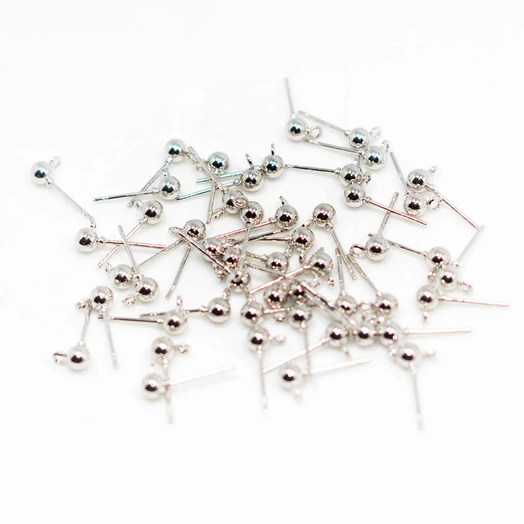 50pcs Ball Ear Pin Studs Earring Posts with Loop Jewelry Making Supplies 15x6mm
