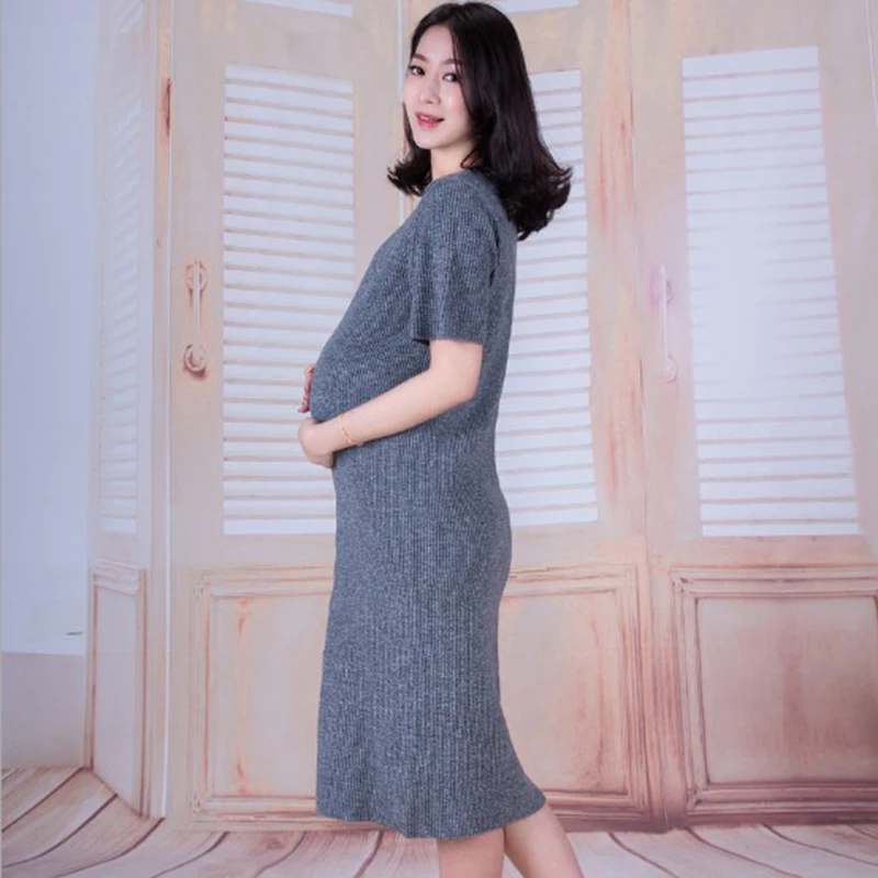 

European style Autumn Winter Long Sweater Dress Knitting Maternity dress Clothes For Pregnant Women Elegant Maternity Clothes