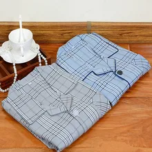 Пижама для Для мужчин осенние пижамы для мальчиков с длинными рукавами из хлопка; Детские пижамы тканые плед, Кардиган пижамы брюки Для мужчин лаунж-Пижама комплект из бутика