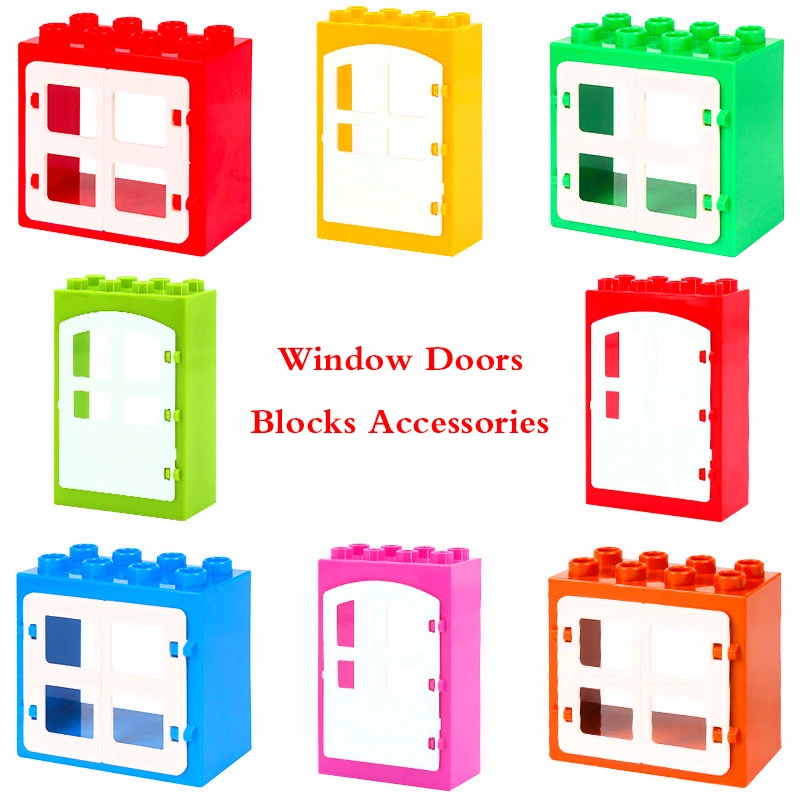 

Diy Big Size Building Blocks Accessories Parts Cpmpatible With Legoingly Duploed Window Doors Tree Slide Toys For Children