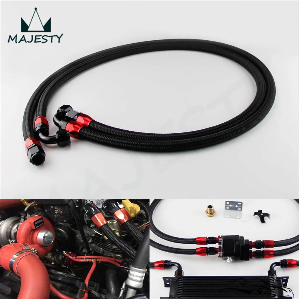 2Pcs 10AN Nylon Steel Braided Oil Cooler Filter Hose Oil Fuel Line 1.4m