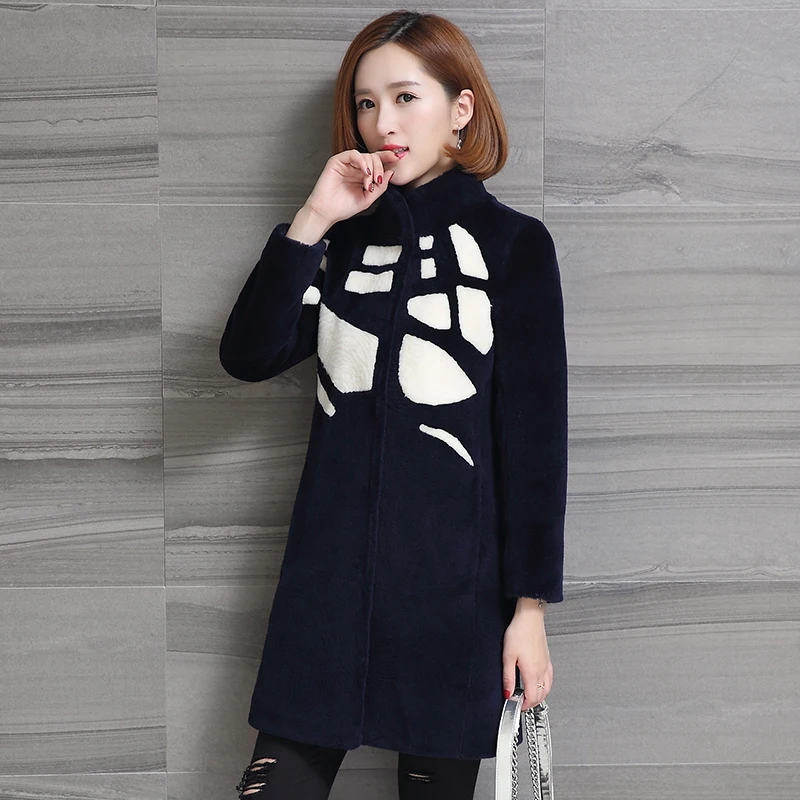 Col Manteaux Mode Feminino 2019 Fourrure Mouton Femmes Femelle Laine De Manteau Supérieure Casaco Veste black D'hiver Blue Qualité Réel Pied qgO1Z