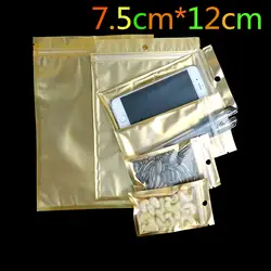 DHL 7,5 см * 12 см золотой/прозрачный самозапечатывающийся вечерние пластиковые пакеты для розничной упаковки на молнии, сумка на молнии