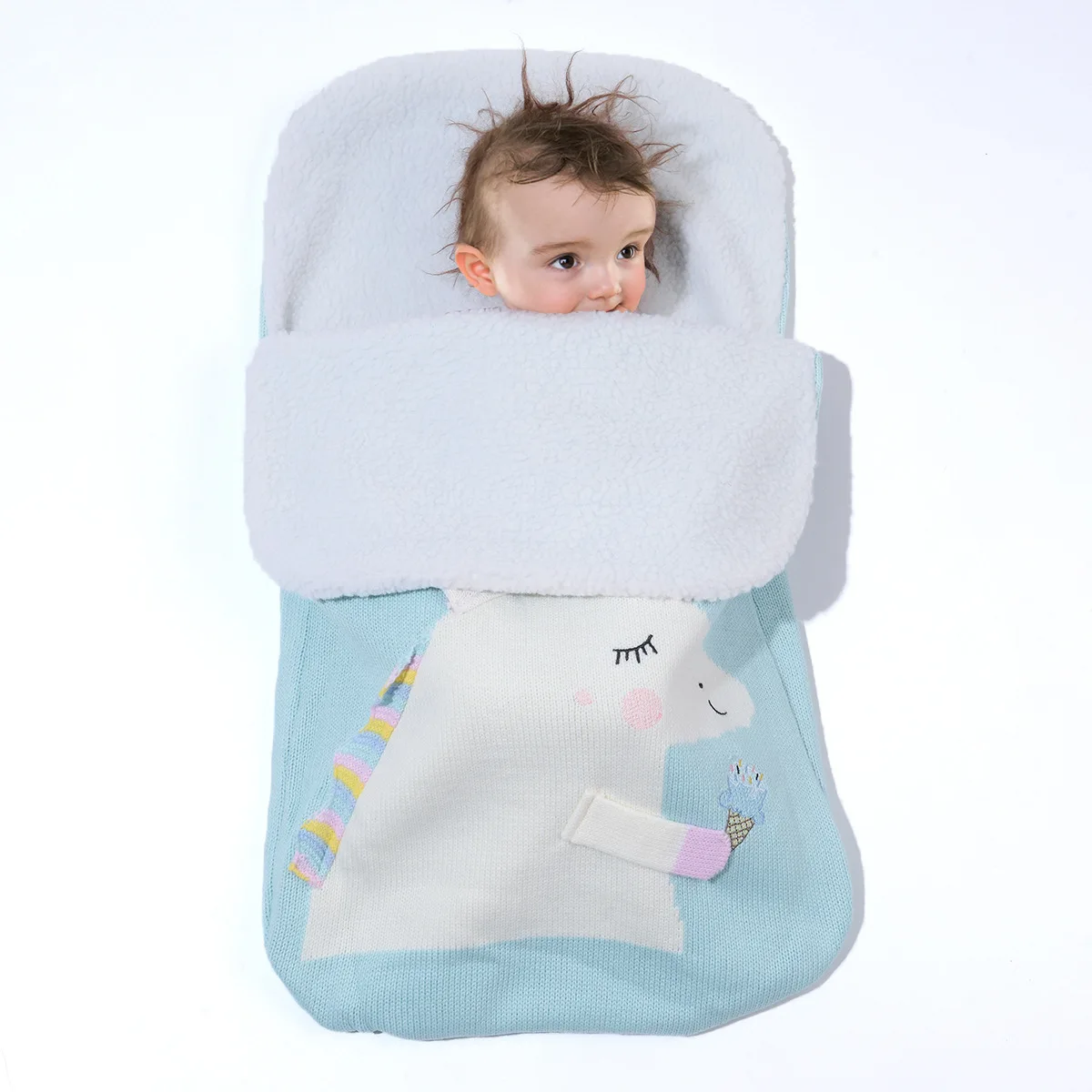 Мультяшный Единорог детский спальный мешок кашемировая вязаная коляска Одеяло Теплый спальный мешок детский утолщенный шерстяной
