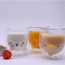 Креативная трехмерная двойная чашка медведь утенок Подарочная кружка для сока молока чашка Термостойкое стекло кофе чашка с двойными стенками стекло