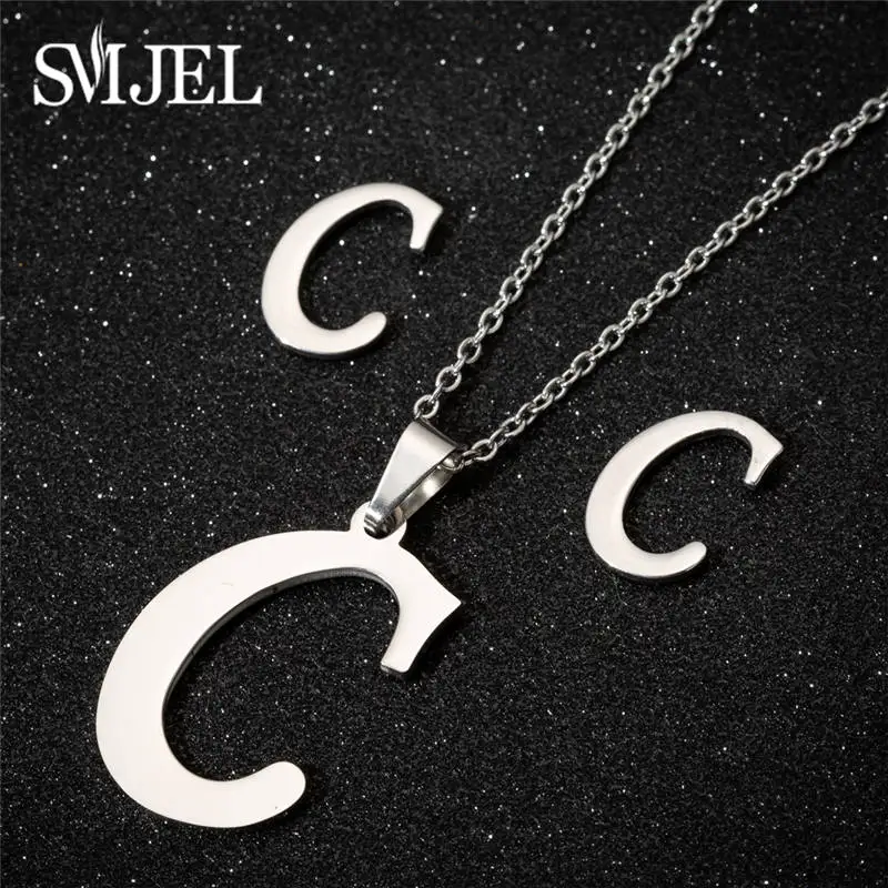SMJEL, мини ожерелье с буквами, женское стальное серебряное ожерелье с цепочкой, A-Z, 26 слов, колье с подвесками