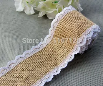 

2m/lot Natural Hessian&Floral Lace Burlap Jute Ribbon Rustic Country Style Decorations 63mm Wide FG28-2