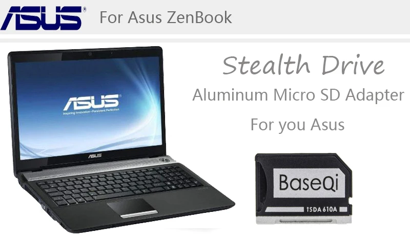 BaseQi Алюминий NinjaDrive карта Micro SD адаптер для Asus UX31A и Asus ZenBook флип ux360CA