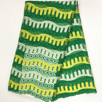 

5Y/pc Beautiful green flower french guipure lace yellow and white embroidery african water soluble lace fabric for dress BW119-1