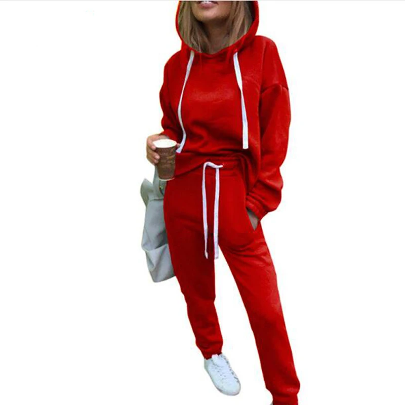 

Fall Winter Sporting Suit Long Sleeve Thicken Hooded Sweatshirts 2 Piece Set Casual Sport Suit Women Tracksuit Set Top and Pants