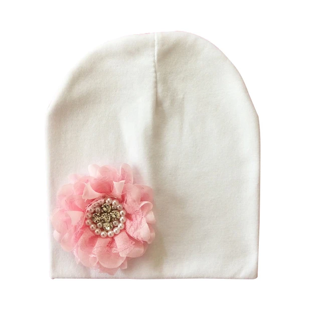 Baby Hat Winter Baby Cap Cotton Floral Hat For Baby Girl Flower Children Cap Kids Accessories white hat pink flowe