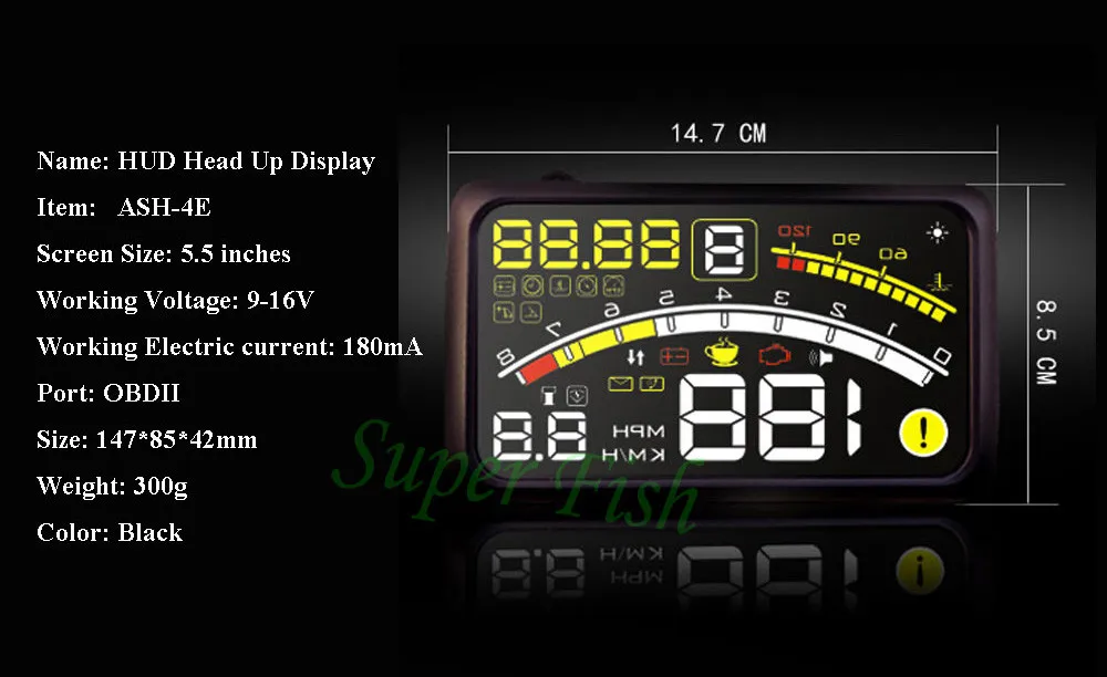 Горячий 4E 5," дисплей на лобовое стекло HUD OBD II EOBD проектор самоадаптивное автомобильное топливо и т Предупреждение Д. Отображение параметров предупреждение о превышении скорости