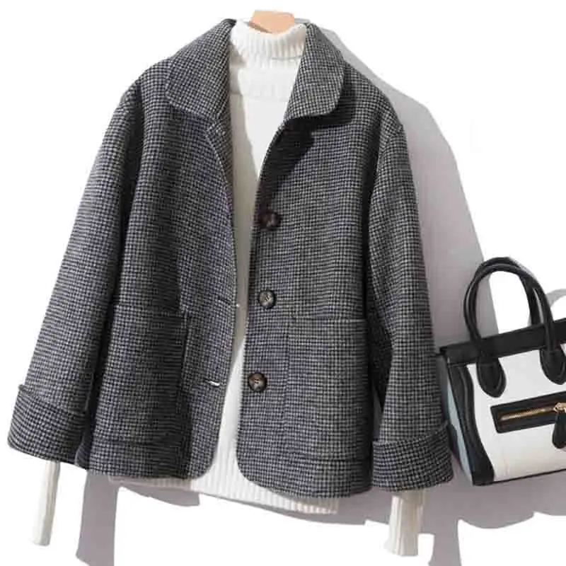 

2019 Double-side Wool Coat Women Autumn Winter 100% Wool Coat Short Loose Plus size Cashmere Jacket Outerwear casaco feminino