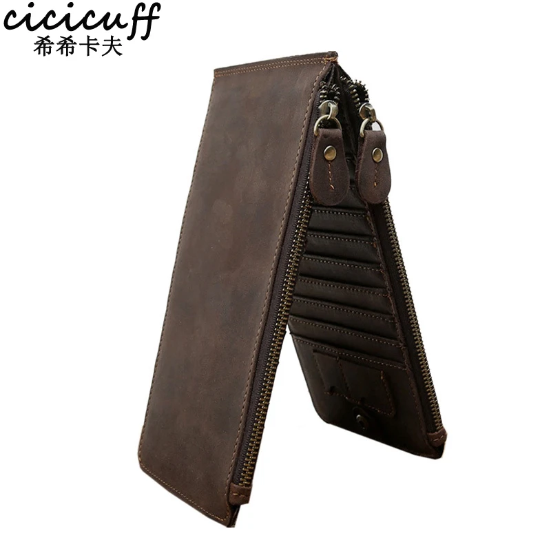 

CICICUFF Retro Card Bag Genuine Leather Long Card Cover for Credit Card/business Card/document with Zip Phone Pocket Case Wallet