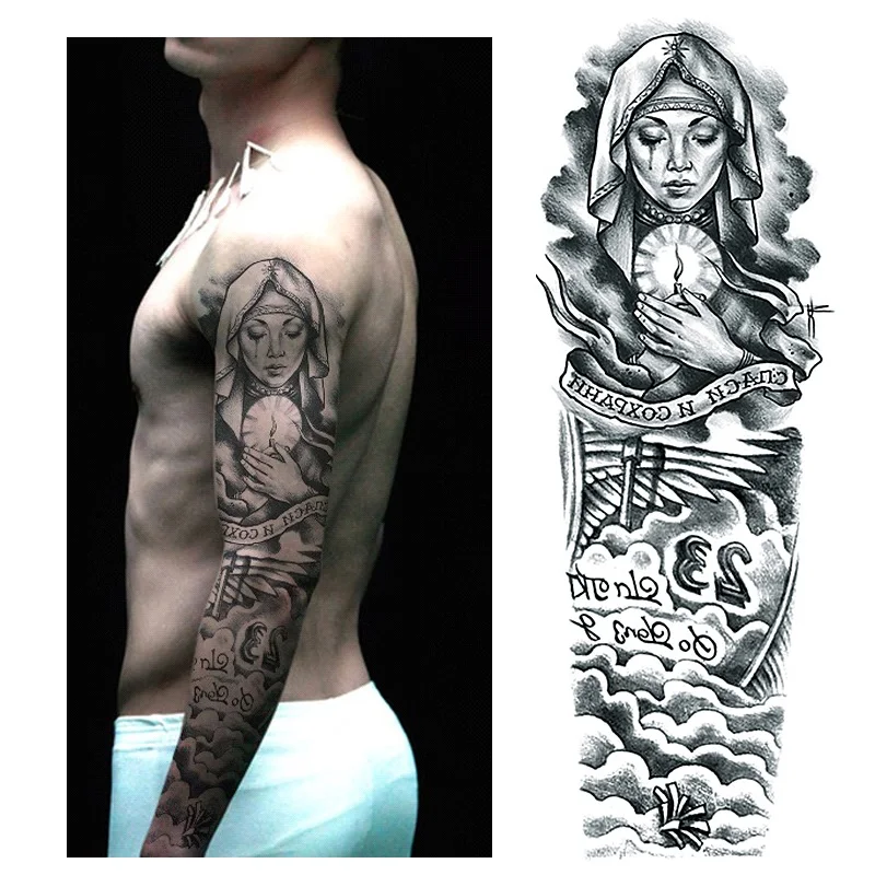 Aliexpress.com : Buy 1 Piece Temporary Tattoo Sticker Nun Girl Pray Design Full Flower Arm Body