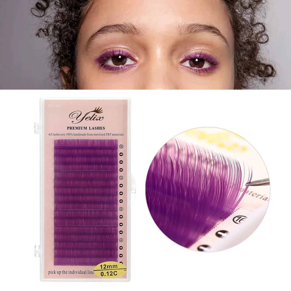 

Yelix 16 rows Purple Blue Green Colored Eyelash Extension Faux Mink color eyelashes colorful cilia for eyelash extension makeup