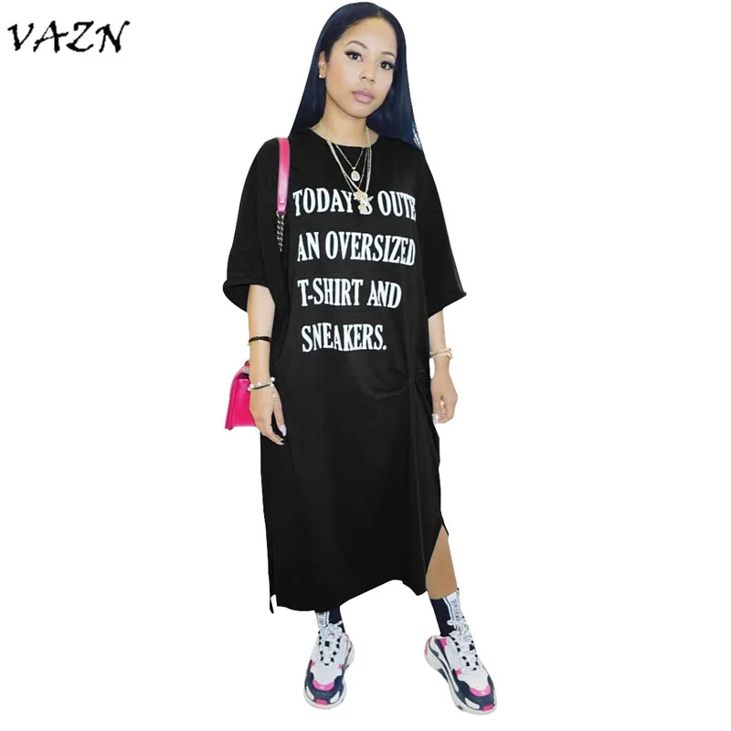 VAZN новые женские модные элегантные повседневные стильные женские платья с буквенным принтом и круглым вырезом с рукавом средней длины Vestidos W8044