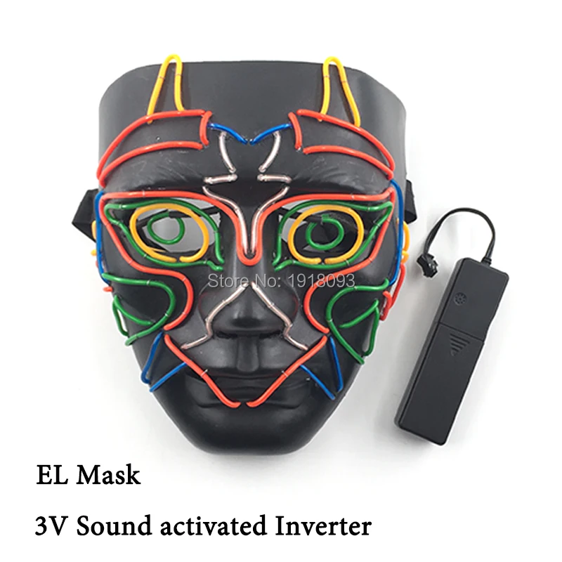 Высокое качество Хэллоуин со светящимися вставками маска хоррор EL вечерние Карнавальная маска вечерние светящиеся анфас маска DJ клуб бар новые игрушки - Цвет: 1 sound activated
