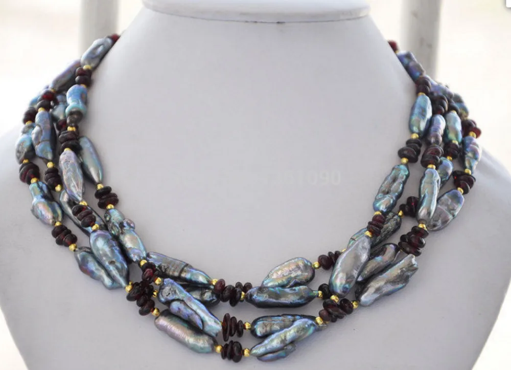 

00458 ands 26mm black biwa freshwater pearl purple amethyst necklace