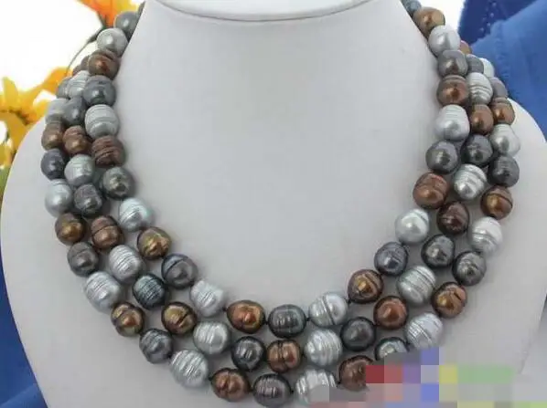 

song voge gem nanJ1112 3ROW multicolor RICE FRESHWATER CULTURED PEARL NECKLACE