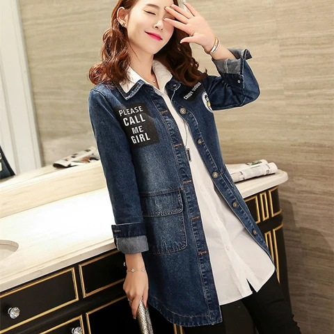 Vangull Women Denim Jackets Autumn New Casual Long Sleeve Female Letter Print Jean Coat Single Breasted Plus Size Loose Tops