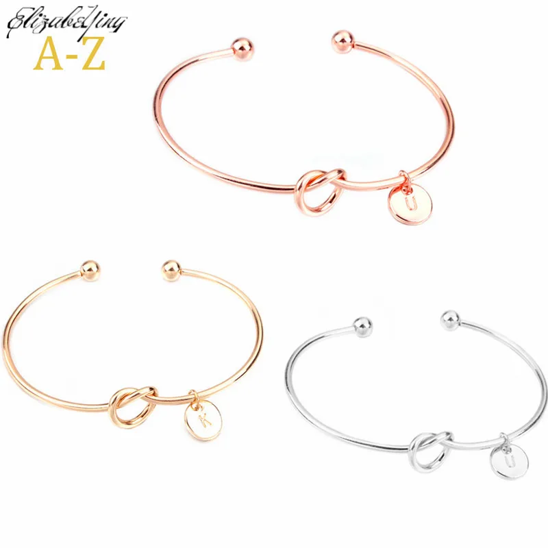 

women creative simple initial knot bracelet 26 letters Wild girlfriends bracelet love bridesmaid opening bangle jewelry decor