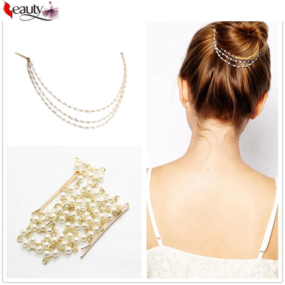 Hot Sale 2017 Lady Multilayer Tassels Pearl Chain Hairpin Dish Hair