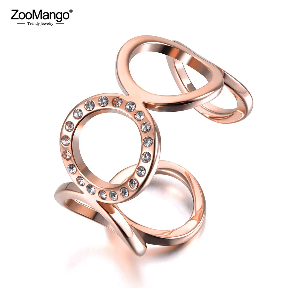 

ZooMango Titanium Stainless Steel O-shape Geometric Open Ring Rose Gold Micro Pave CZ Crystal Anniversary Ring For Women ZR19028