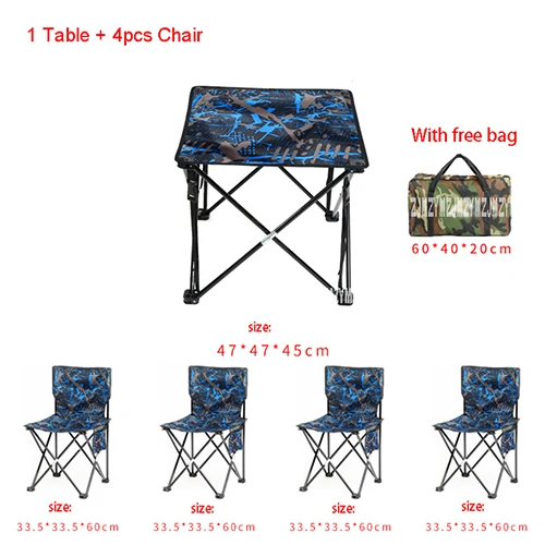 5 в 1 Кемпинг Туризм Открытый складной комплект стул и стол Рыбалка Пикник Барбекю стул для отдыха(4 шт. стул+ 1 шт. стол - Цвет: Blue