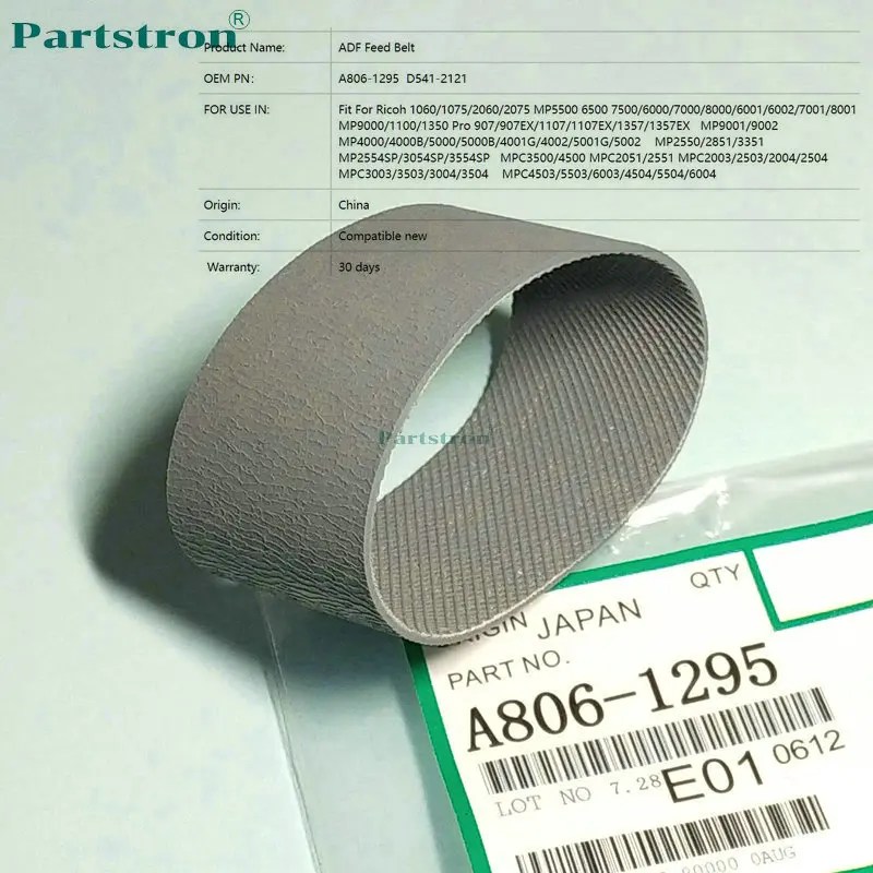 

ADF Feed Belt A806-1295 A680-1241 For use in Ricoh MP4000 4000B 5000 5000B 4001G 4002 5001G 5002 2550 2851 3351