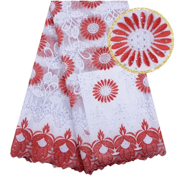 

Red And White Rhinestones Milk Silk Lace High Quality African Swiss Voile Lace Guipure Lace Fabric For Dress Sewing Nigerian1552