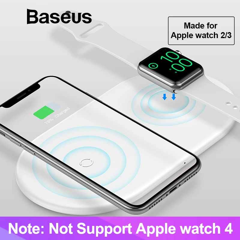 

Baseus 2 in 1 Wireless Charger Pad For Apple Watch 2/3 iPhone X Xs Max XR Born for Apple Fans (Not Support Apple Watch Series 4)