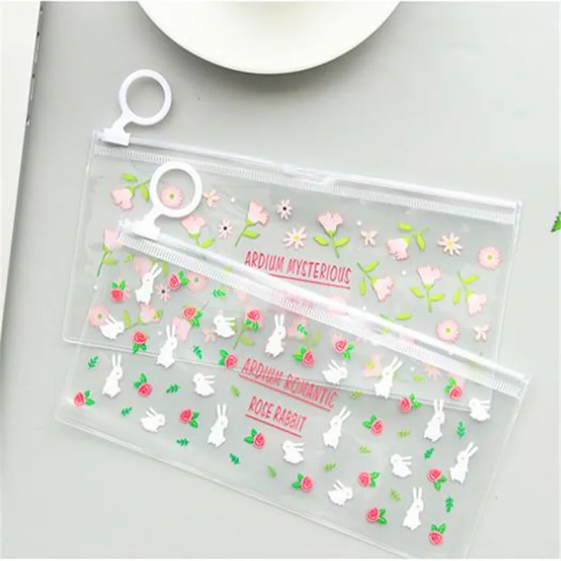 PVC Transparent Pencil Bags Mysterious Small Flowers Animals Waterproof Stationery Storage Office School Supplies Pencil Case