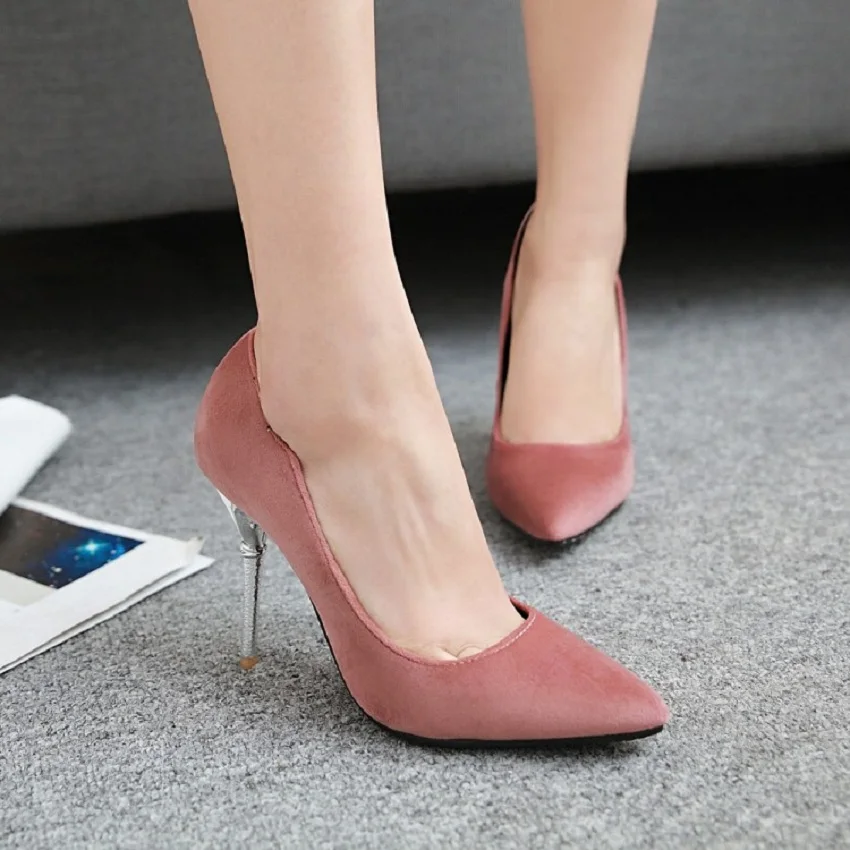 

Fashion red wedding shoes woman plus size autumn pointed toe elegant women shoes velvet black thin heels super high heel shoes