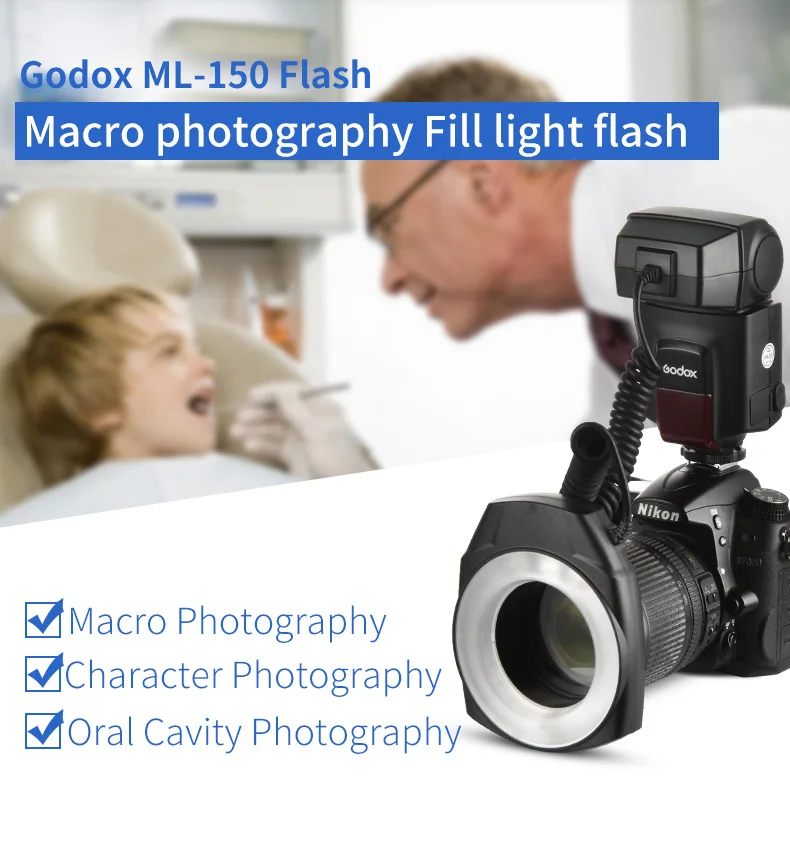 Godox ML-150 GN10 49 52 55 58 62 67 мм объектив Адаптер кольца макрокольцо Вспышка Speedlite для Canon Nikon Pentax Olympus DSLR камеры