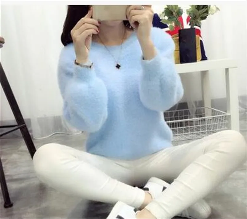 Pull Femme Pullover Women Sweaters And Pullovers 2018 Cashmere Sweater knitted Winter Warm Pink Sweater Jumper Mohair Fur LJ0971