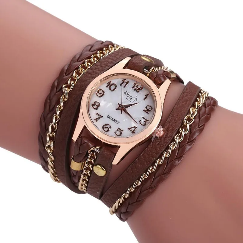 Роскошные часы-браслет с намоткой, женские повседневные нарядные часы, винтажные женские часы, кожаные женские кварцевые наручные часы, новое поступление