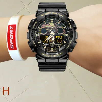 Наружные спортивные электронные часы, Корейская версия простых водонепроницаемых и ударопрочных многофункциональных электронных часов